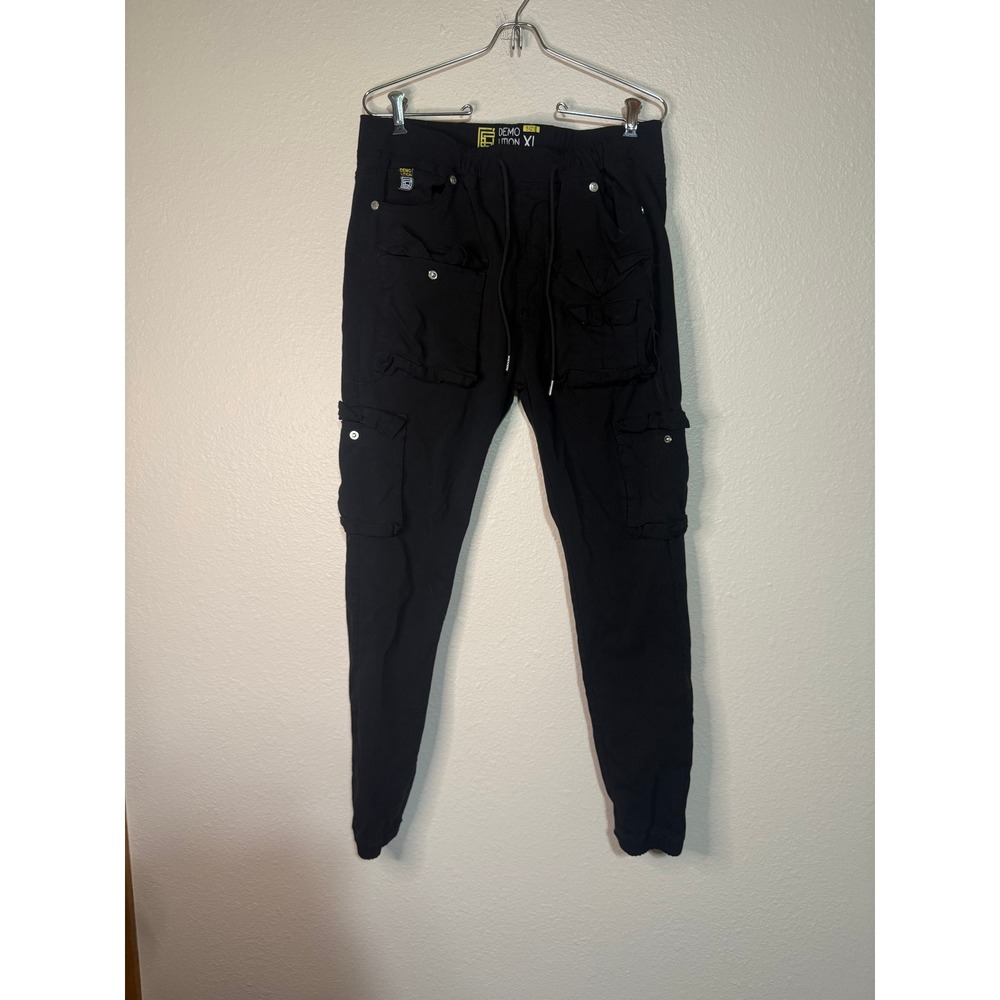 Demolition Mens Black Cargo Jogger Pants Multi Pocket Tactical Streetwear XL